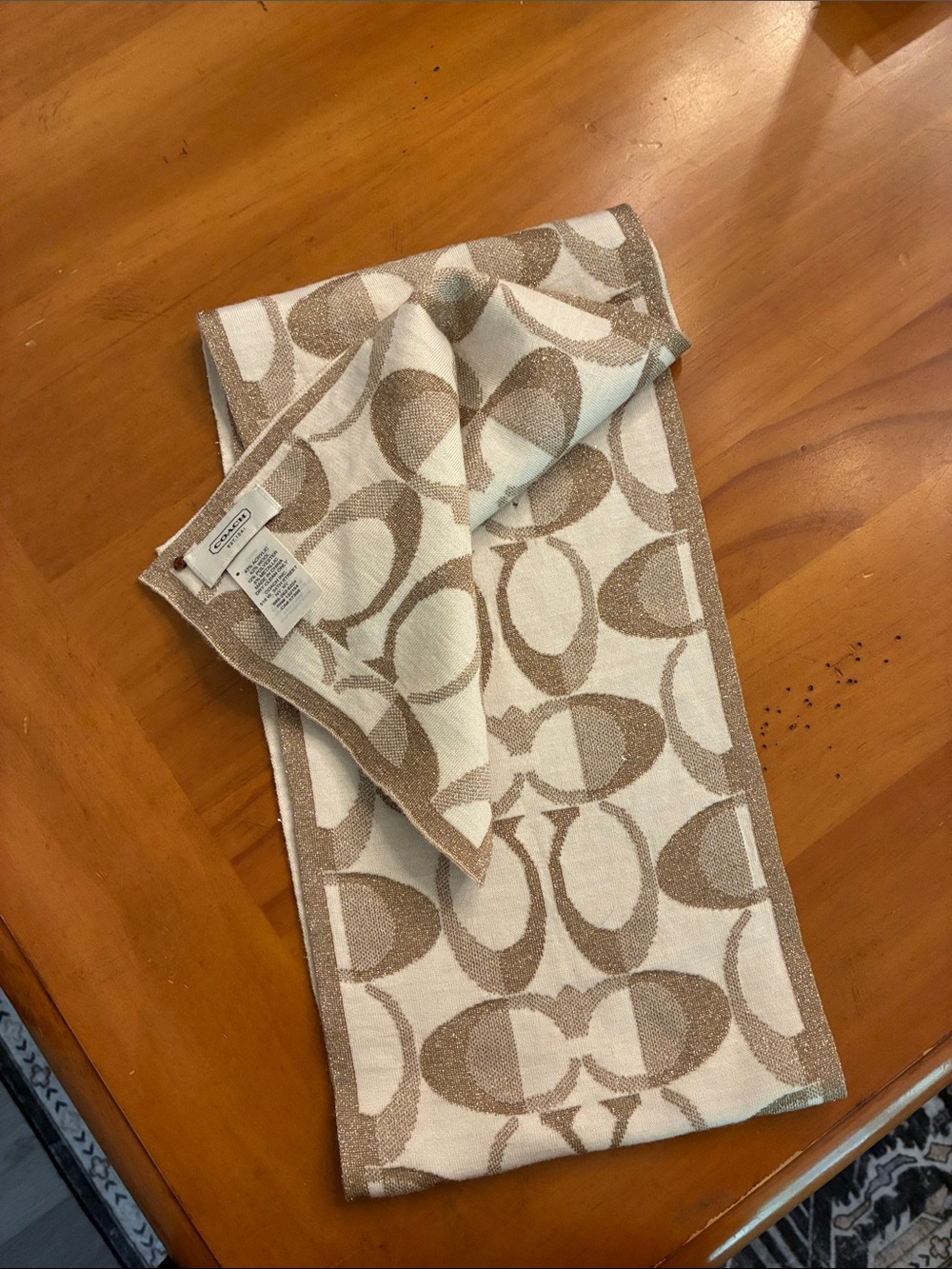 Coach Cream & Tan Signature Logo Accent Throw